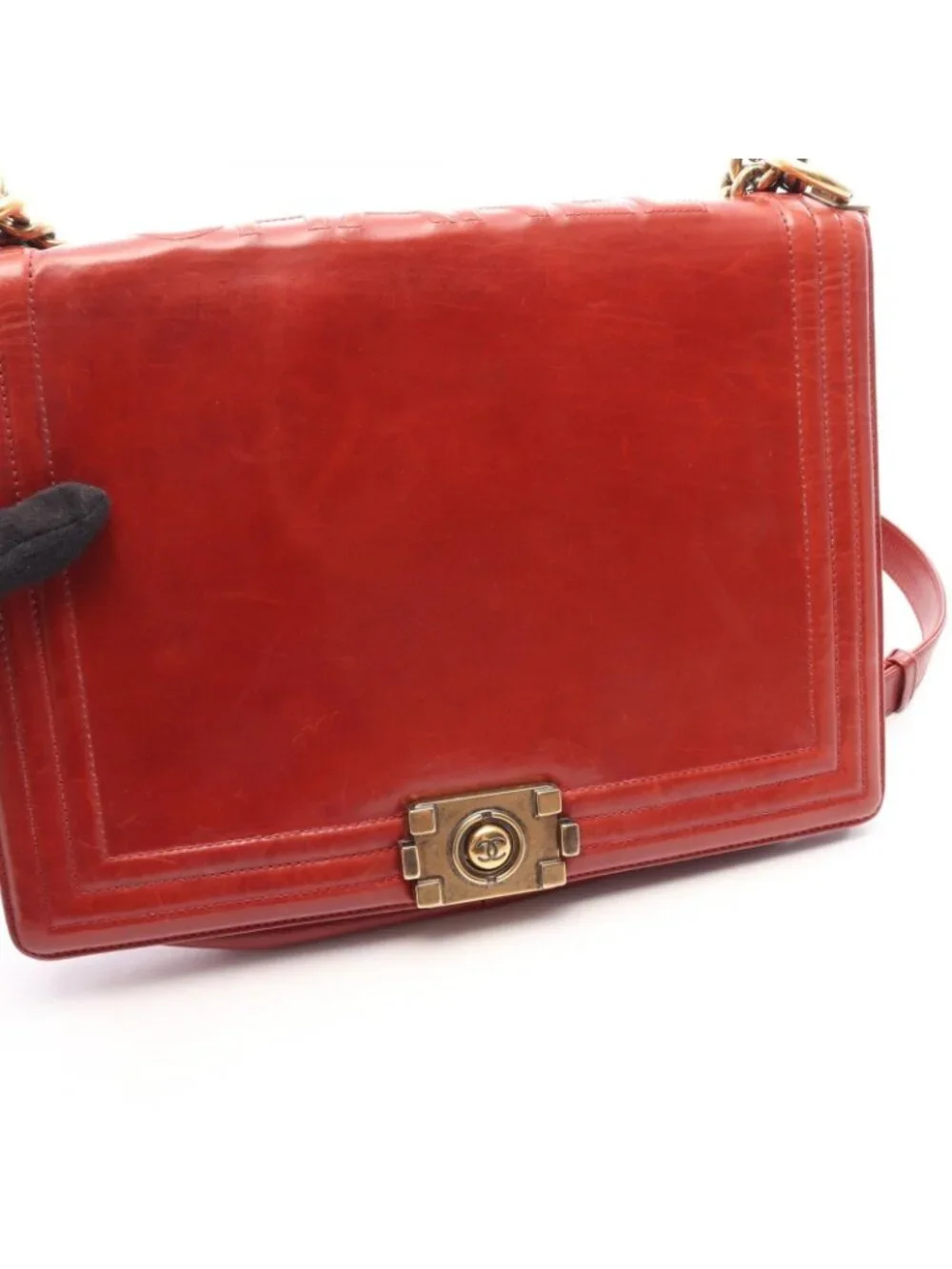 Chanel Shoulder Bag Boy Red Leather Chain